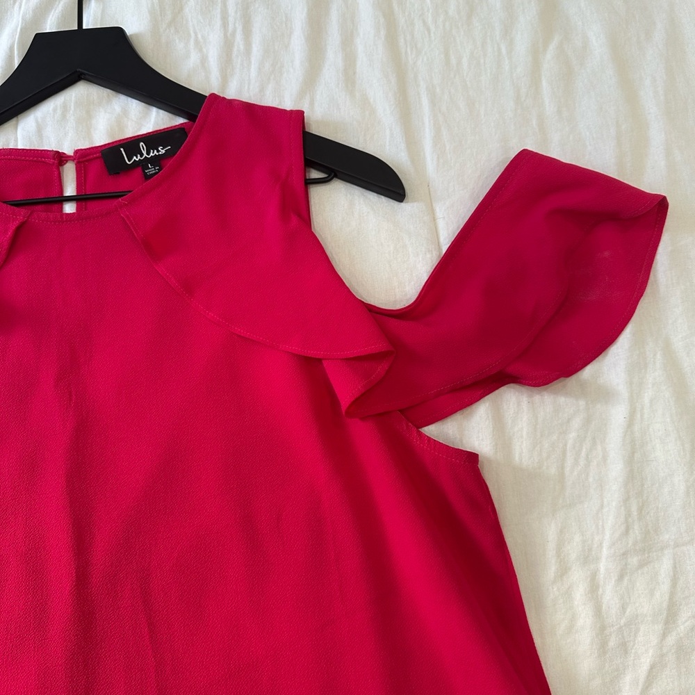 Lulu's Vibrant Pink Cold Shoulder Blouse - Picture 3 of 7